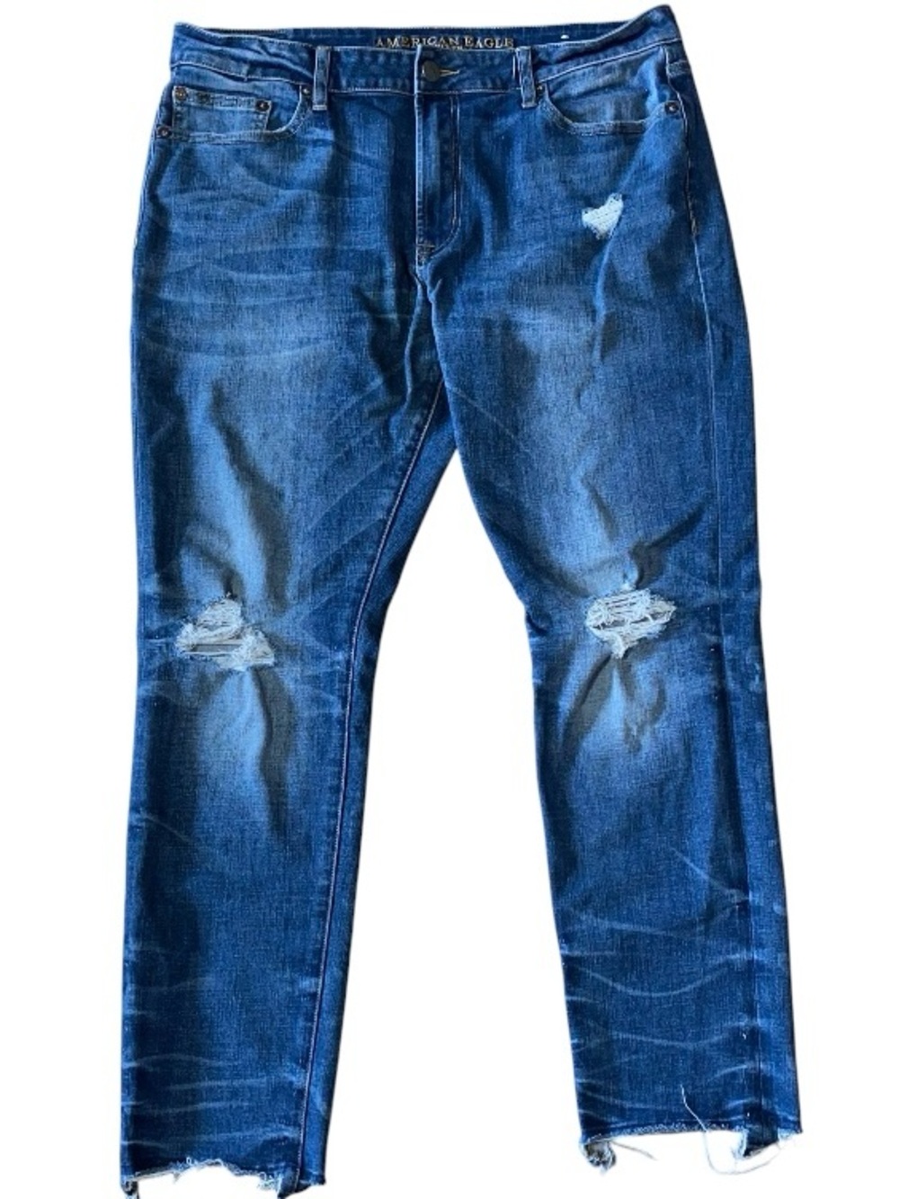 American Eagle Jeans Mens 36x30 Extreme Flex 4 Slim Distressed Blue Jeans (L)